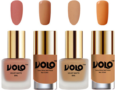

Volo Extra Shine AND Dull Velvet Matte Nail Polish Duo Combo Nude, Skin Nude, Nude, Flirty Nude(Pack of 4)