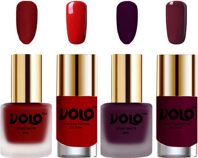 

Volo Extra Shine AND Dull Velvet Matte Nail Polish Duo Combo Tomato Red, Light Wine, Red, Wine(Pack of 4)
