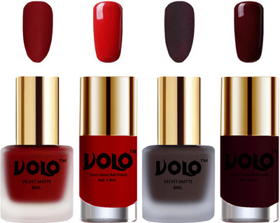 

Volo Extra Shine AND Dull Velvet Matte Nail Polish Duo Combo Tomato Red, Dark Coffee, Red, Maroon(Pack of 4)