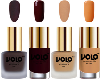 

Volo Extra Shine AND Dull Velvet Matte Nail Polish Duo Combo Dark Coffee, Skin Nude, Maroon, Flirty Nude(Pack of 4)