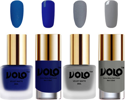 

Volo Extra Shine AND Dull Velvet Matte Nail Polish Duo Combo Blue, Grey, Royal Blue, Grey(Pack of 4)