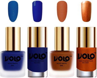 

Volo Extra Shine AND Dull Velvet Matte Nail Polish Duo Combo Blue, Metallic Coral, Royal Blue, Red Gold(Pack of 4)