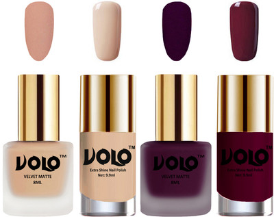 

Volo Extra Shine AND Dull Velvet Matte Nail Polish Duo Combo Light Peach, Light Wine, Nude, Wine(Pack of 4)
