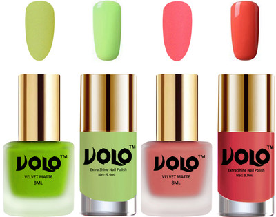 

Volo Extra Shine AND Dull Velvet Matte Nail Polish Duo Combo Parrot Green, Skin Nude, Parrot Green, Flirty Nude(Pack of 4)