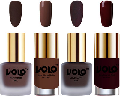 

Volo Extra Shine AND Dull Velvet Matte Nail Polish Duo Combo Chocolate Brown, Dark Coffee, Chocolate Brown, Maroon(Pack of 4)