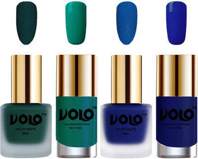 

Volo Extra Shine AND Dull Velvet Matte Nail Polish Duo Combo Dark Green, Blue, Radium Green, Royal Blue(Pack of 4)