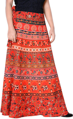 Sttoffa S Animal Print Women Wrap Around Orange Skirt