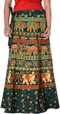Sttoffa S Animal Print Women Wrap Around Green Skirt