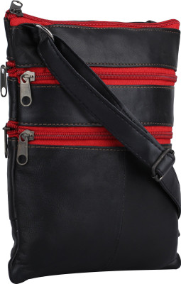

K London Women Casual Black, Red Genuine Leather Sling Bag