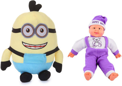 

Flower Engine Smilling Binocular Stuffed Toy(30 Cm) And Musical Happy Baby Boy Laughing(36 Cm) Combo - 10 cm(Pink)