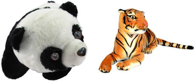 Flower Engine Panda Soft Toy (26 Cm) And Brown Stuffed Tiger Animal (32 Cm) Combo - 32 cm(Pink)