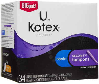 

Kotex Security Tampons, Regular, Plastic Applicator, Unscented-34 ct Tampons(Pack of 34)