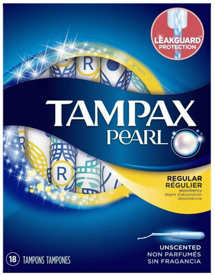

Tampax Pearl Plastic Tampons, Regular Absorbency, Unscented, 18 Count Tampons(Pack of 18)