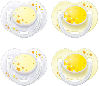 

Philips BPA-Free 0-6 Months Night Time Newborn Pacifiers - 4 Pack, Yellow/Clear Natural rubber(Yellow)