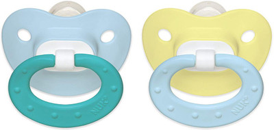 

Nuk Juicy Puller Silicone Pacifier in Blue and Yellow, 0-6 Months, 2 Count Natural rubber(Juicy Boy)