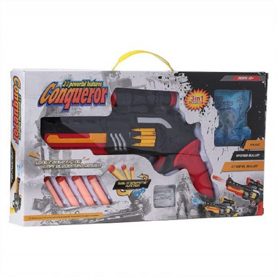

Bestie Toys 3 in 1 Powerful Conqueror Toy Gun for Kids (Soft + Crystal )(Multicolor)