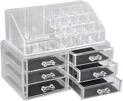 

SMARTGURU Acrylic Cosmetic Makeup & Jewellery Organizer Display Case with 6 Drawers (Clear Transparent Acrylic Cosmetic box, Model-MD-6) Vanity Box(White)