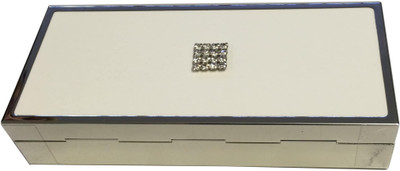 

Treta Silver Plated Rectangular Mop Box With Swaroski On The Top Jewellery Vanity Box(Off White)