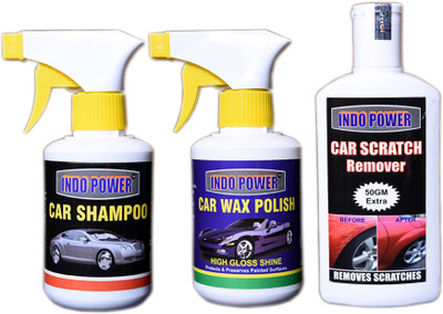 INDOPOWER CAR SHAMPOO GUN 250ml.+SCRATCH REMOVER 200gm.+CAR WAX POLISH GUN 250ml. Liquid Vehicle Glass Cleaner(700 ml) INDOPOWER CAR SHAMPOO GUN 250ml.+SCRATCH REMOVER 200gm.+CAR WAX POLISH GUN 250ml. Liquid Vehicle Glass Cleaner(700 ml)