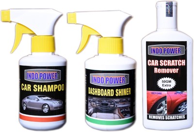 INDOPOWER CAR SHAMPOO GUN 250ml.+DASHBOARD SHINER GUN 250ml.+CAR SCRATCH REMOVER 200gm. Liquid Vehicle Glass Cleaner(700 ml)