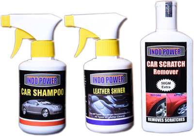 INDOPOWER CAR SHAMPOO GUN 250ml.+LEATHER SHINER GUN 250ml.+CAR SCRATCH REMOVER 200gm. Liquid Vehicle Glass Cleaner(700 ml) INDOPOWER CAR SHAMPOO GUN 250ml.+LEATHER SHINER GUN 250ml.+CAR SCRATCH REMOVER 200gm. Liquid Vehicle Glass Cleaner(700 ml)