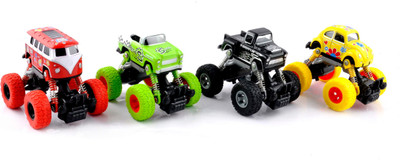 

Kidzfan 1:36 4x4 Rally Cars Crawler Off Road Race Road Rippers | Big Rubber Tires | 4x4 Pull Back | Metal Suspension | Pack of 4(Multicolor)