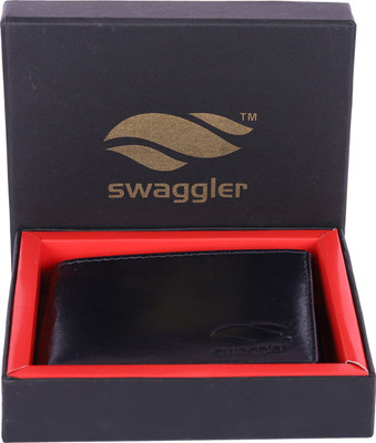 

swaggler Men Brown Genuine Leather Wallet(4 Card Slots), Black
