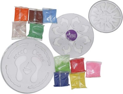 

AsianHobbyCrafts Rangoli Making Kit B :12pcs rangoli stencils 3 Various Size Qty: 10 colours per pack wt: 100gm per colour