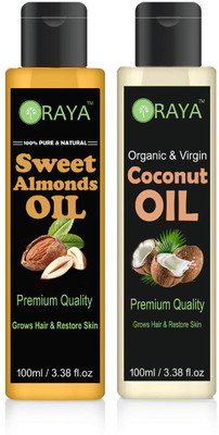 

ORAYA 100% Pure & Natural Sweet Almond Oil And Virgin Cocount Oil-200ml-PACK OF-2-BOTTLE(200 ml)