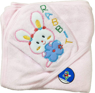 

Babysid Collections Embroidered, Animal  Hooded Baby Blanket(Cotton, Pink