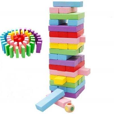 

Montez Wooden 54 Colored Wooden Building Block Dominoes, Party Game, Tumbling Tower Jenga Game(Multicolor)
