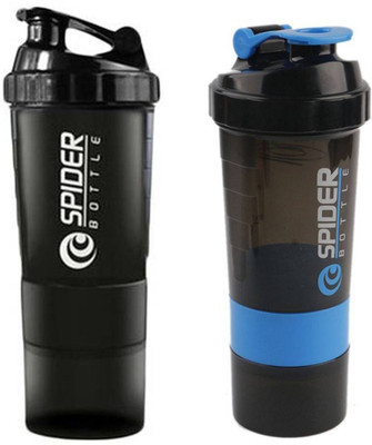 Spider Combo of Protien Gym 500 Shaker(Pack of 2, Black, Blue), Black and blue