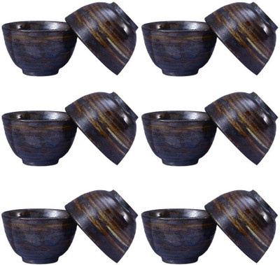 

caffeine Dining Dessert Bowl in Brown Timberla Handmade by Caffeine-Set of 12 Ceramic Bowl Set(Brown, Pack of 12)