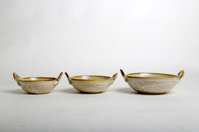 

Caffeine Handmade Crackle Art Influenced Multipurpose Kadhai Ceramic Bowl Set(Beige, Pack of 3)