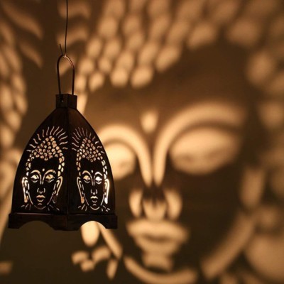 ShikharRetails Hanging Buddha Shadow Lantern Iron Tealight Holder(Black, Pack of 1)