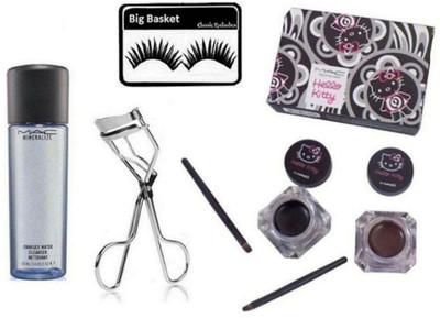 

big basket Eyelashes, Mac Makeup Remover With Hello Kitty Eyeliner With Eyelashes Curler(Set of 4)