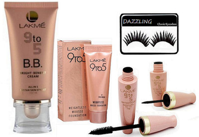 

DAZZLING Eyelashes, 9to5 BB Bright Benefit Cream, Weightless Mousse Foundation 6 g, Waterproof Eyeliner & Mascara(Set of 5)