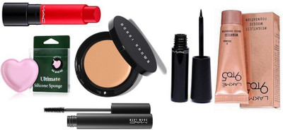 

Ultimate Silicon Puff With With Corrector Concealer With Liptensity Lipstick,liquid eyeliner And Mascara,9to5 Foundation.(Set of 6)