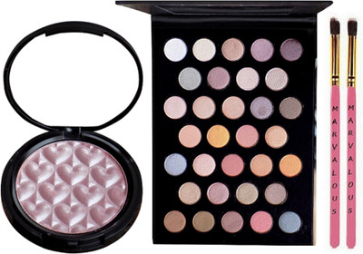 

Marvalous Two makeup brush , mac 32 shades eye shadow palette with high light and beautiful makeup powder(Set of 4)