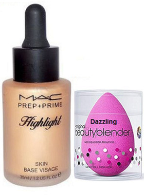 

Dazzling Sponge Puff, Mac Prep-Prime Highlight Skin base Visage(Set of 2)