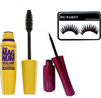 

big Basket EYELASHES , MAC LIQUID LAST EYELINER WITH THE MAGNUM WATERPROOF MASCARA(Set of 3)
