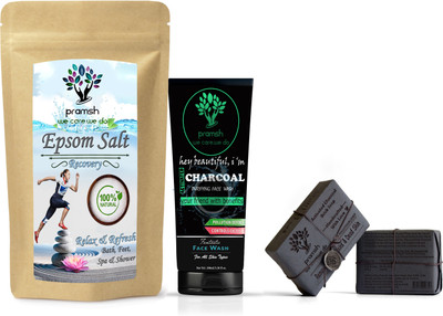 

PRAMSH Epsom Salt 100gm, Activated Charcoal Soap 100gm & Face Wash 100gm Combo Pack For Anti Pollution!!Dirt!!Stress(Set of 3)