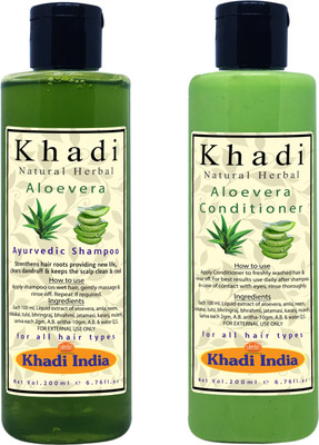 

KHADI NATURAL HERBAL Parabens free Aloevera Shampoo & Hydrating Aloevera Conditioner Combo Pack (Each 200 ml)(Set of 2)