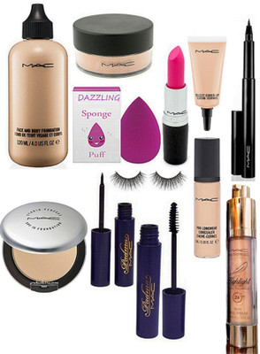 

DAZZLING Sponge Puff & Mac Face And Body Foundation & Studio Perfect Compact & Padma Eyeliner & Mascara & Eyelashes & Pink Lipstick & Loose Powder & Pro Longwear Concealer & Select Cover-Up & Highlighter & Pen Eyeliner(Set of 12)