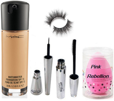 

Pink Rebellion Eyelashes, Mascara, Foundation, Eyeliner, Puff(Set of 5)