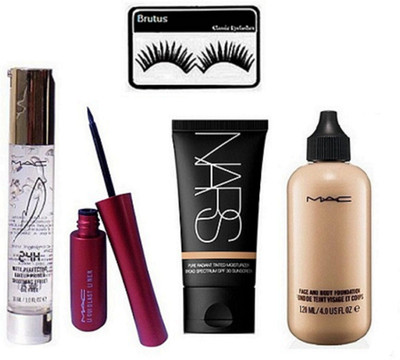 

brutus Eyelashes , Mac Up To 24 H Smoothing Effect Face Primer, Eye LIner , Nars Pure Radiant Foundation , Face & Body Liquid Foundation(Set of 5)