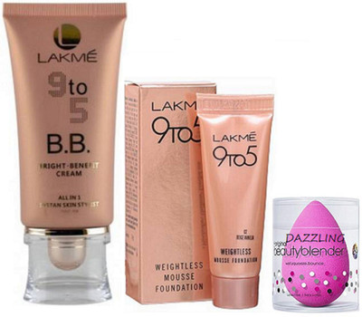 

DAZZLING Sponge Puff, 9to5 BB Bright Benefit Cream, Weightless Mousse Foundation(Set of 3)