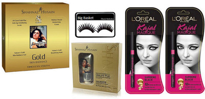 

big basket Eyelashes , Shahnaz Husain Facial Kit , Face And Under Eye Night Nourshing Cream , Super Black magic Set of 2(Set of 5)