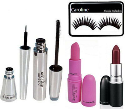 

caroline Eyelashes , Candy Eyeliner And Mascrara , Pink And Brown Lipstick(Set of 5)