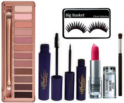 

big Basket Eyelashes ,Eye shadow Brush , Padma Eyeliner And Mascara , Enrich Lipstick , Naked 3 Eye Shadow Platte(Set of 6)